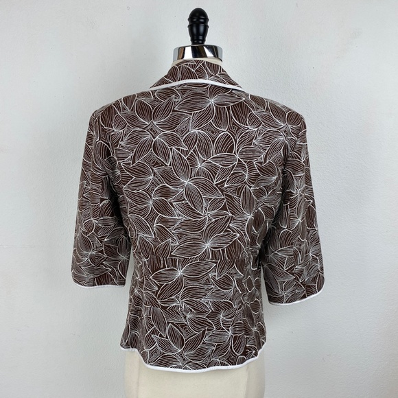 Nygard Linen Brown White Embroidered Blazer Jacket 12P Lined Hooks 3/4 Sleeves - Picture 6 of 8
